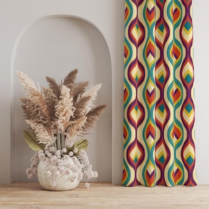 Retro Geometric Curtain Panel: Teal Orange Abstract Design