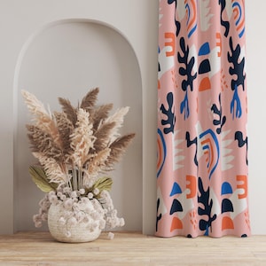 Abstract Modern Curtains, Colorful Abstract Curtains, Bold Pattern Curtains, Artistic Window Curtains, Vibrant Leaf Pattern Curtain