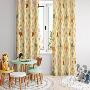 Pastel Geometric Curtain, Mid-Century Modern Geometric Curtain, Retro 60s Geometric Curtain, Groovy Abstract Drapery, Retro Geometric Drapes