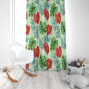 Tropical Anthurium Curtain: Bohemian Palm Leaf Print