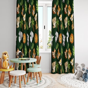 Jungle Animals Kids Curtains: Safari Print, 50% Light Filtering