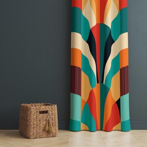 Retro Style Drapery, Vibrant Geometric Curtains, Mid-century Modern ...