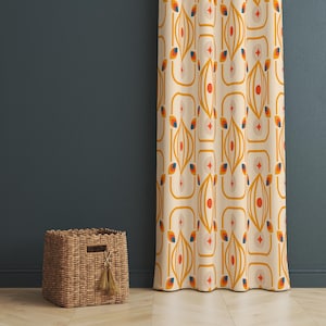 Mid-Century Modern Curtain: Geometric 70s Style, Orange Teal Yellow
