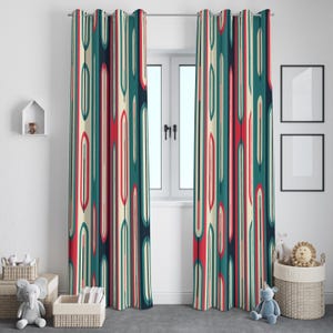 Retro Stripe Drapery, Colorful Geometric Window Drapes, Abstract Art Deco Curtain, Mid-Century Stripe Curtain, Vintage Geometric Curtain
