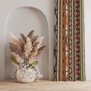 Vibrant Tribal Curtains: Geometric Aztec Print, Boho Style
