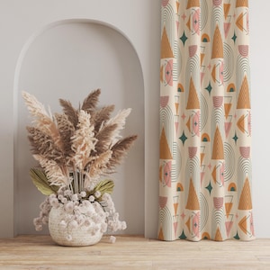 Geometric Abstract Curtain, Modern Minimalist Curtain, Bold Geometric Pattern Curtain, Vibrant Colored Curtain, Vintage Inspired Curtain