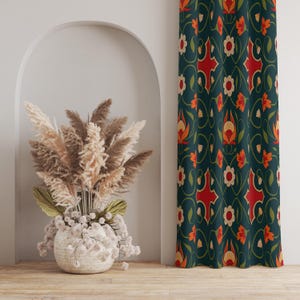 Vintage Art Nouveau Floral Curtain: Bohemian Style Drapes