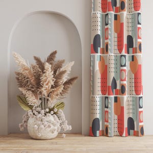 Geometric Abstract Curtain, Modern Minimalist Curtain, Bold Pattern Curtain, Vibrant Colored Geometric Curtain, Modern Home Curtain