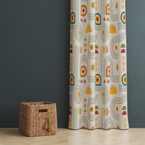 Mid-Century Modern Geometric Curtains: Abstract Arc Window Panels