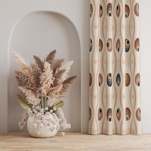 Retro Eye Pattern Curtains, Mid-Century Modern Drapes, Circular Geometric Drapes, Abstract Design Drapery, Colorful Eye Wave Curtains