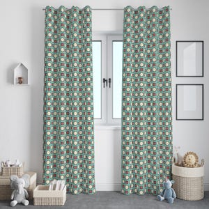 Retro Dot Pattern Curtains, Mid-Century Modern Drapery, Colorful Circle Curtains, Geometric Design Drape, Abstract Dotted Drapes