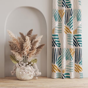 Bold Lines Curtain, Modern Stripe Curtains, Vibrant Color Drapes, Contemporary Art Curtain, Hand Drawn Drapery, Abstract Geometric Curtains