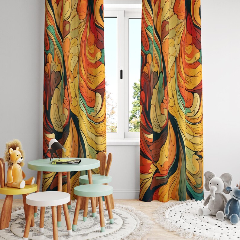 Abstract Floral Curtains, Vibrant Colors, Swirling Pattern Curtains ...