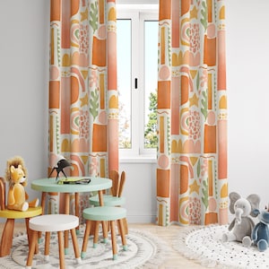 Abstract Watercolor Curtains, Earthy Tones Drapes, Organic Shapes Curtains, Bohemian Vibe Drapery, Colorful Geometric Curtains
