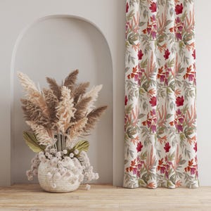 Red Green Floral Curtains: Bohemian Botanical Drapes