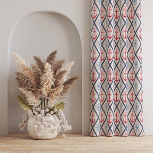 Nautical Anchor Curtain: Coastal Farmhouse Style, 50% Light Filtering
