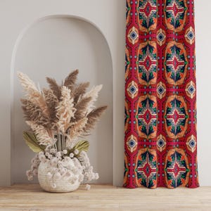 Rot Blau Ethno Vorhang: Geometrische Boho Fenster Drapierung