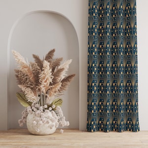 Art Deco Geometric Curtains: Gold Navy Metallic Drapes