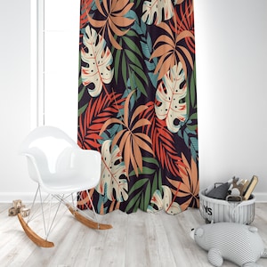 Tropical Leaf Curtains: Bohemian Monstera Print, 50% Light Filtering