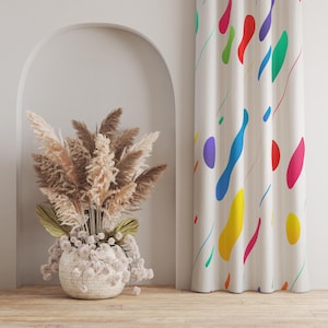 Abstract Geometric Curtain, Colorful Shapes Drapery, Modern Print Curtain, Vibrant Drapes, Contemporary Art Curtain, Teen Room Curtain