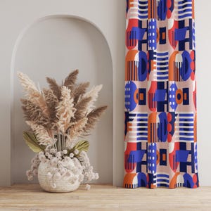 Geometric Abstract Curtain, Bold Geometric Pattern Curtain, Colorful Geometric Window Curtain, Retro Inspired, Vibrant Colored Curtain