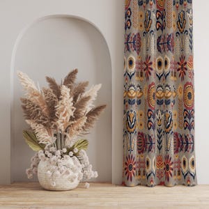 Folk Art Floral Curtain: Bohemian Ethnic Panel, 50% Light Filtering