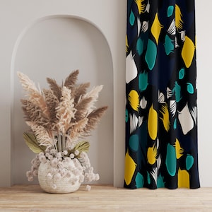 Bold Geometric Pattern Curtain, Vibrant Colored Geometric Curtain, Vintage Style, Modern Home Decor, Colorful Window Treatment Curtain