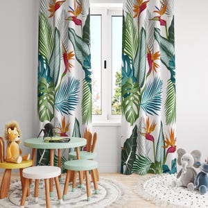 Tropical Bird of Paradise Curtain: Jungle Leaf Panel, Bohemian Style