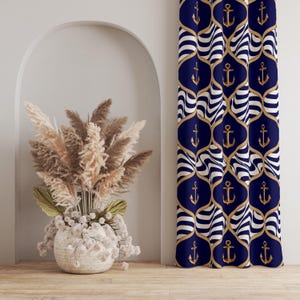 Nautical Anchor Curtain: Blue & White Rope Pattern, Boho Style