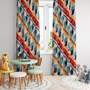 Abstract Face Curtain, Geometric Tribal Curtain, Modern Art Curtain, Boho Chic Drapes, Colorful Abstract Drapery, Geometric Tribal Curtain