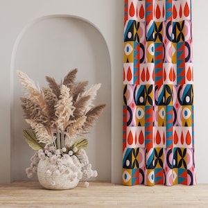 Colorful Geometric Window Curtain, Modern Minimalist Abstract Curtain, Bold Pattern Curtain, Retro Inspired, Vintage Inspired Curtain