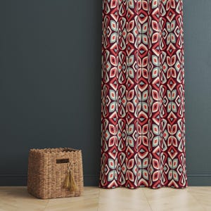 Retro Geometric Curtain, Mid-Century Modern Curtain, Bold Geometric Drapery, Abstract Floral Curtain, Colorful Geometric Panel Drapes