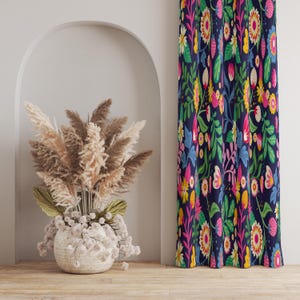Boho Floral Panel Curtain: Vintage Style Window Decor