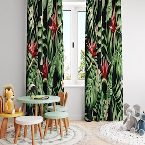 Tropical Leaf Curtains: Bohemian Jungle Green Drapes