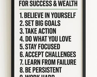 10 Commands for Success & Wealth | Motivational Wall Art | Positive Mindset Poster | Daily Affirmation Print | Entrepreneur Mindset Decor