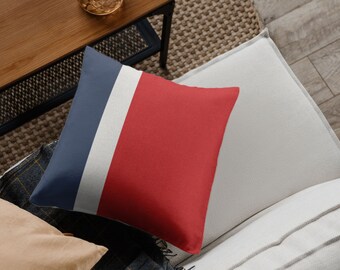 Sunbrella Logo Red Color block Pillow Cover - Navy and Natural - Outdoor Pillow Covers