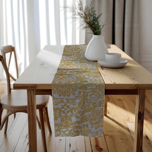 Damask Table Runner | Table Decor - Holiday Table Runner - Wedding Table Runner - Premier Prints Amsterdam Corn Yellow - 22&quot; x 72&quot;