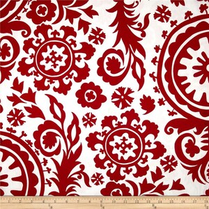 Fabric Remnant Pieces | Premier Prints in Red - Suzani, Dots, and Towers - Fabric Scraps - Perfect for Small Projects