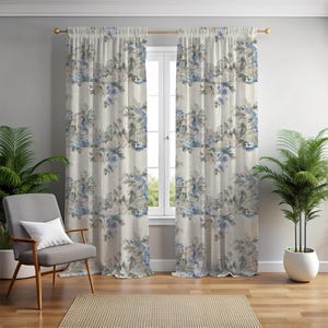 Blue Floral Curtain Panels | Waverly Juliet/Derby Drapery Fabric in Bluebell - Window Treatment - Damask Curtains - Home Decor