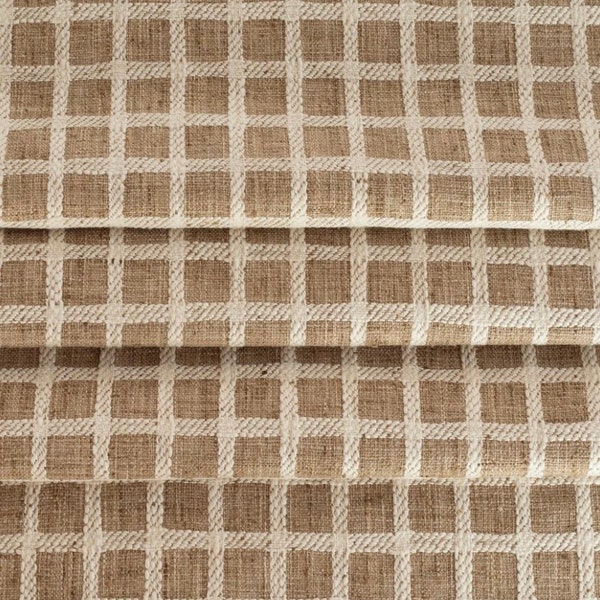 Faux Roman Shades-Custom Curtains - Lined - Fake Roman Shade Decorative Valance Glendon Check Fabric, Burlap -Check Pattern Window Treatment