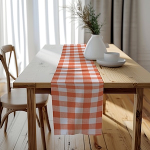 Table Runner | Buffalo Plaid Farmhouse - Plaid/Check/Fall Table Runner - Orange, Blush Pink, Black, or Ecru