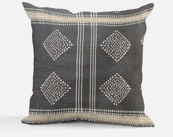 Diamond & Stripe Pillow Cover | Double-Sided Charcoal Grey Neutral Decor High Performance Pillow Cover