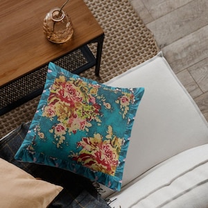 Floral Pillow Cover: Covington Venus Basketweave Caribbean Fabric, 3&quot; Flange