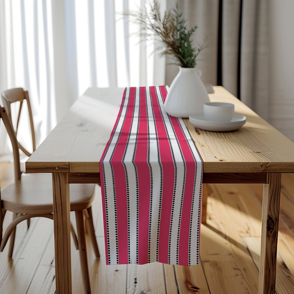 Table Runner | Premier Prints Lulu Stripes Candy Pink/White Black Dots - Baby Showers - Girls - Nursery - Baby Gift