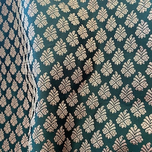 Fabric by Yard | Dark Green Golden Indian Brocade Silk Fabric