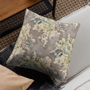 Floral Pillow Cover | Covington Venus Cindersmoke Fabric - Home Decor - Throw Pillow - Decorative Pillow - Blue Green Taupe Floral Cover