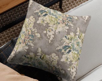 Floral Pillow Cover | Covington Venus Cindersmoke Fabric - Home Decor - Throw Pillow - Decorative Pillow - Blue Green Taupe Floral Cover