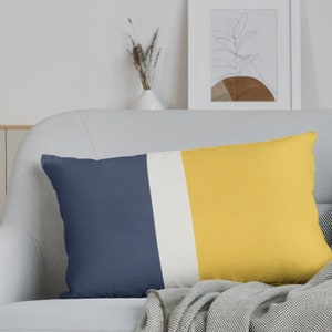 Sunbrella Sunflower Color Block Pillow | Navy and Natural - Outdoor Pillow