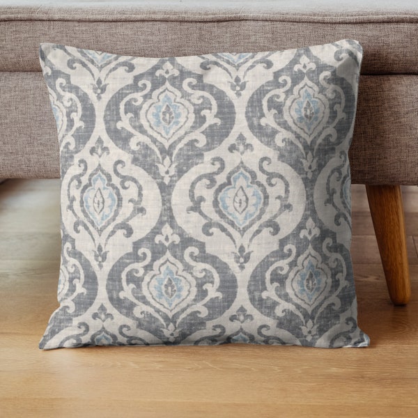 Custom Pillow Cover | Covington Suri Slate Fabric - Gray/White Damask - Home Decor - Throw Pillow - Double Sided