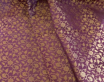 Purple Golden Indian Brocade Silk fabric